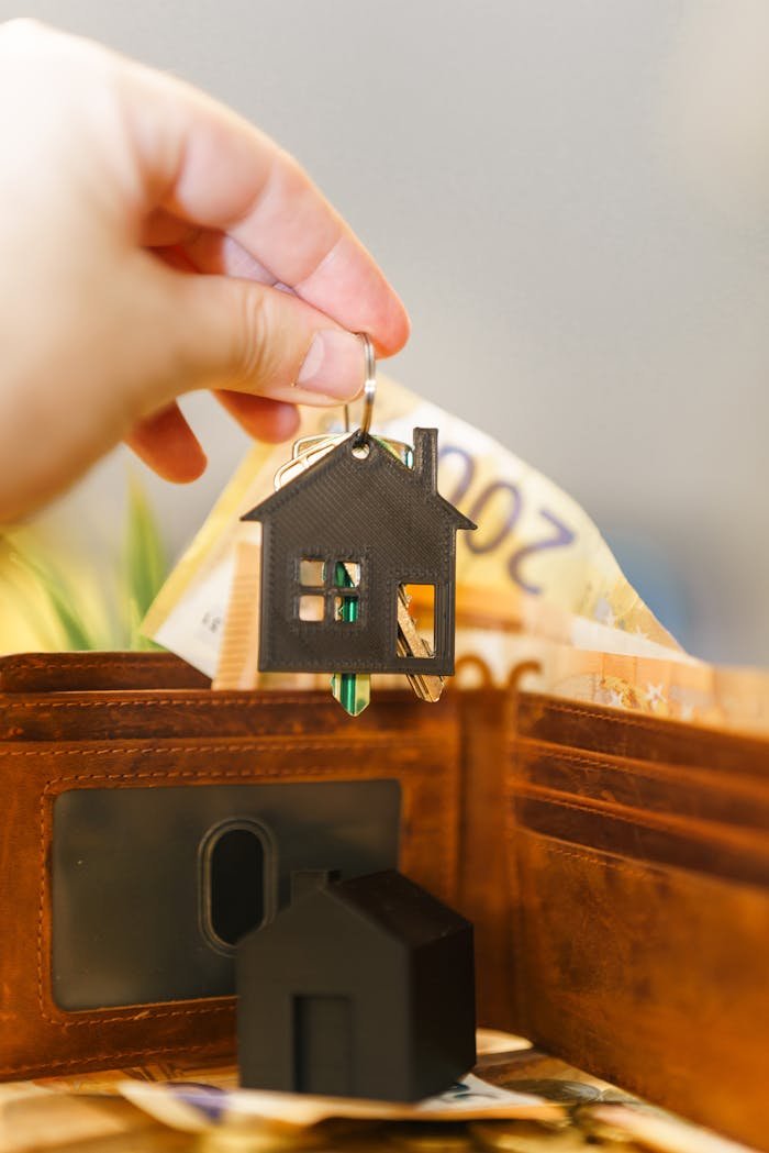 Crafting Captivating Headlines: Your awesome post title goes here A hand holds a house-shaped keychain above an open wallet with Euro banknotes.